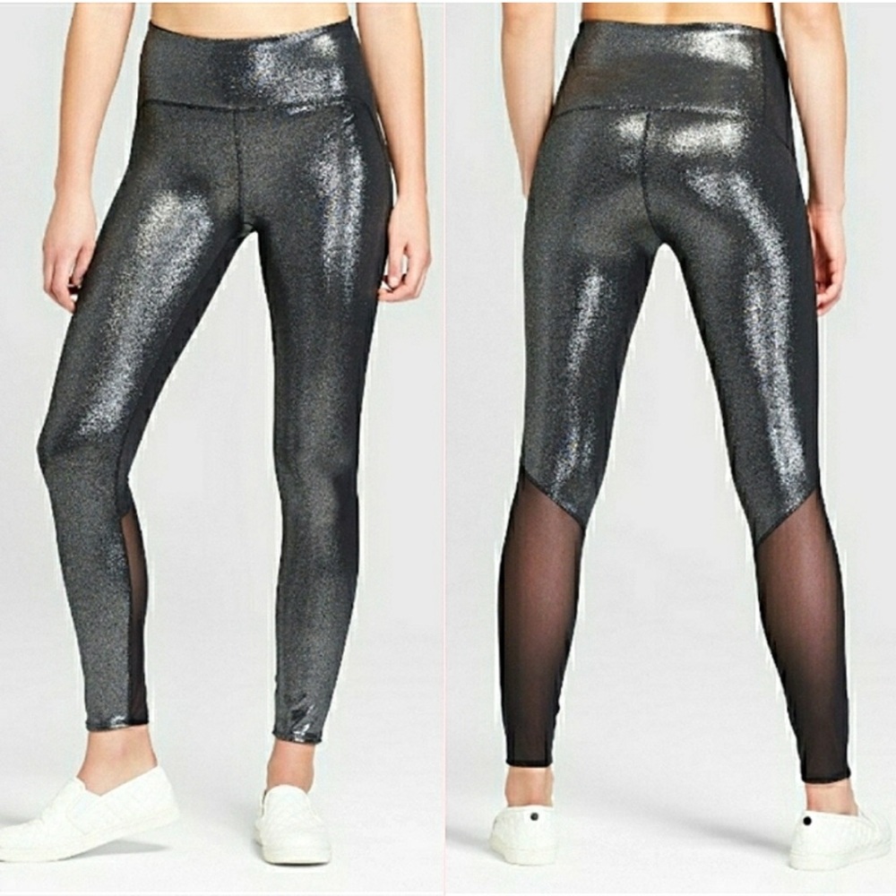 JOYLAB Metallic Mesh Leggings Workout Pants - M
